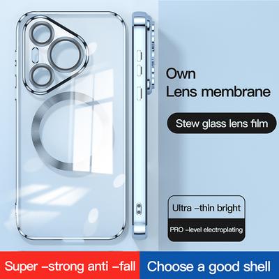 For Huawei Pura 70 P70 Pro Plus Magsafe Case Transparent Electroplating Silicone Magnetic Wireless Charging Casing Shockproof Cover