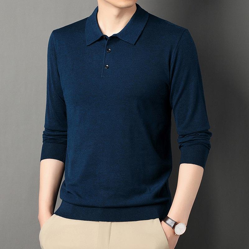 New Men's Business Casual Men's Wool Sweater Solid Color Bottoming Shirt Long-sleeved Sweater Knitted Polo Shirt Men's