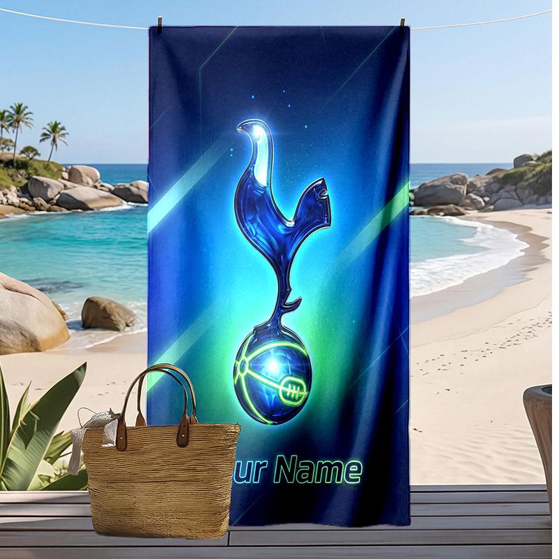 Tottenham Hotspur FC Personalized Printed Beach Towel Soccer Logo Support Custom Name Text Absorbent Towel For Sport Travel Special Gift