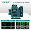 Yofidra 16 Lines 4D Laser Level Automatic 360 Horizontal Vertical Self-leveling Ultra Powerful Green Beam For 18V Battery