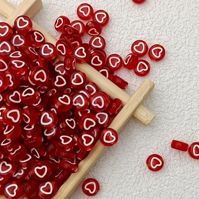 100pcs, Vintage Mini Acrylic Transparent Solid Color Straight Hole Small Heart DIY Beaded Bracelet Necklace Earrings Accessories