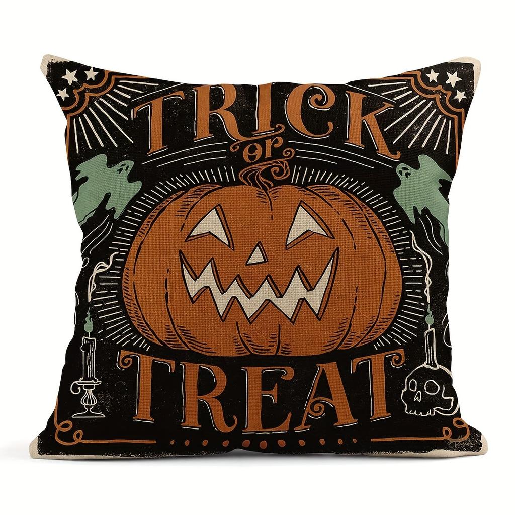 Linen Blend Throw Pillow Covers 45x45cm Vintage Halloween Scaredy Cats Pumpkins Home Decor Pillowcase Square Cushion Covers