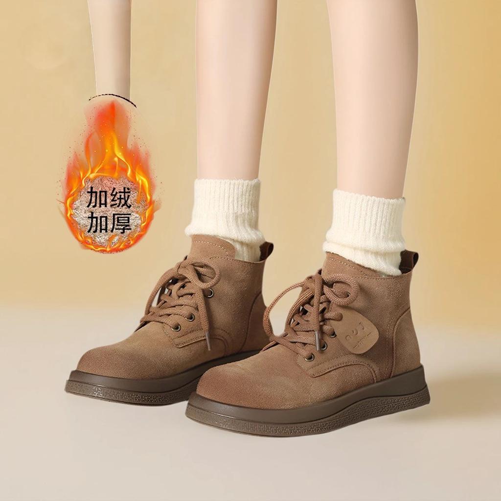 Genuine Martin boots velvet retro casual shoes single boots British flat-bottomed thick-soled soft leather comfortable short boots