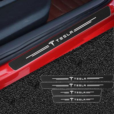 For Model 3 Y X S P100D P85D 200 Logo Car Door Sill Stickers Carbon Fiber Door Sill Film Car Sticker Car Accessories