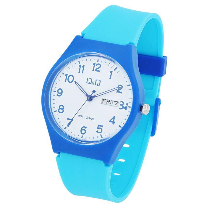 Reloj de mujer - Q&Q - Cuarzo Miyota 2035 - Caja 40 mm azul - Correa silicona turquesa - 10 ATM