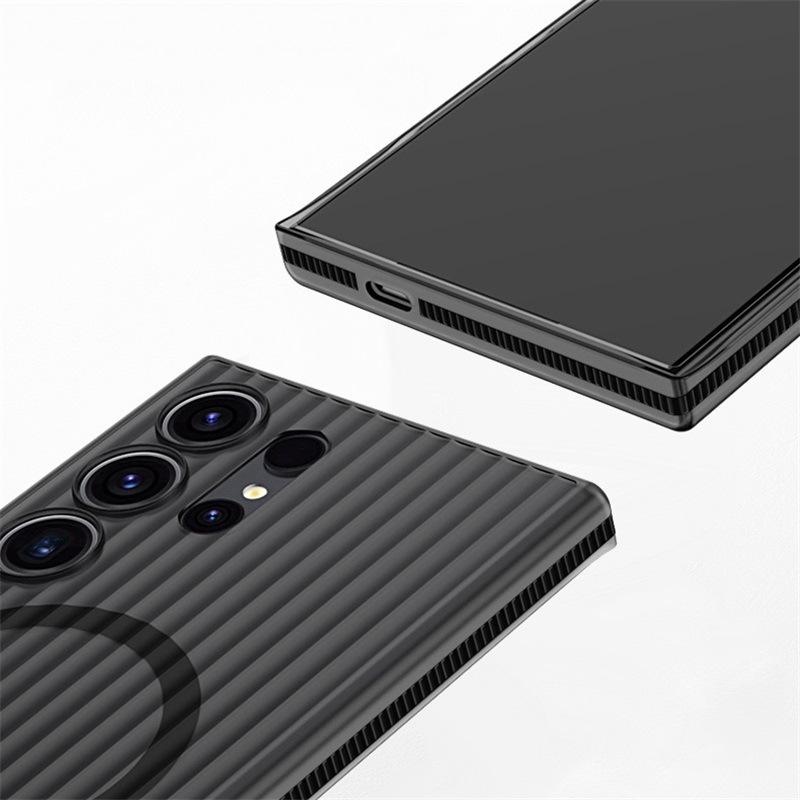 Corrugated Grating Is Suitable for Samsung S25Ultra Anti slip Magnetic Suction Mobile Phone Case S24P Skin Feeling Full Inclusive Anti Fall Protection
