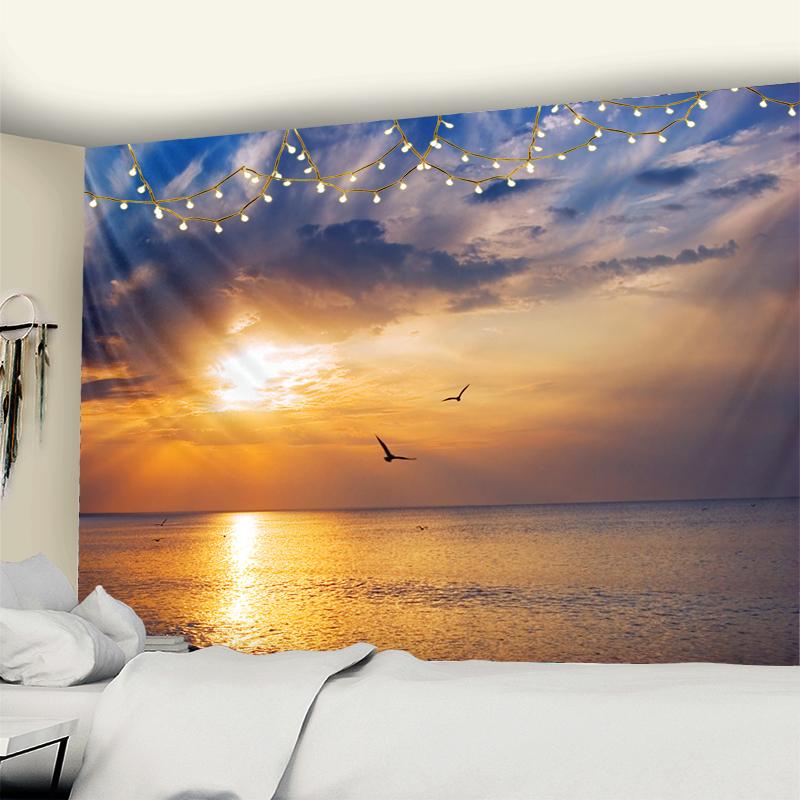 

Гобелен с изображением заката и чайки, настенный морской пейзаж, небо, хиппи, богемные общежития, украшенные полиэстеровой фоновой тканью 95x70CM