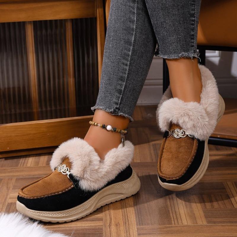 Women's Plus Size Thick Platform Low-Top Sneakers Frayed Edge Warm Cotton Shoes Comfortable Euro-American Style New Autumn Winter
