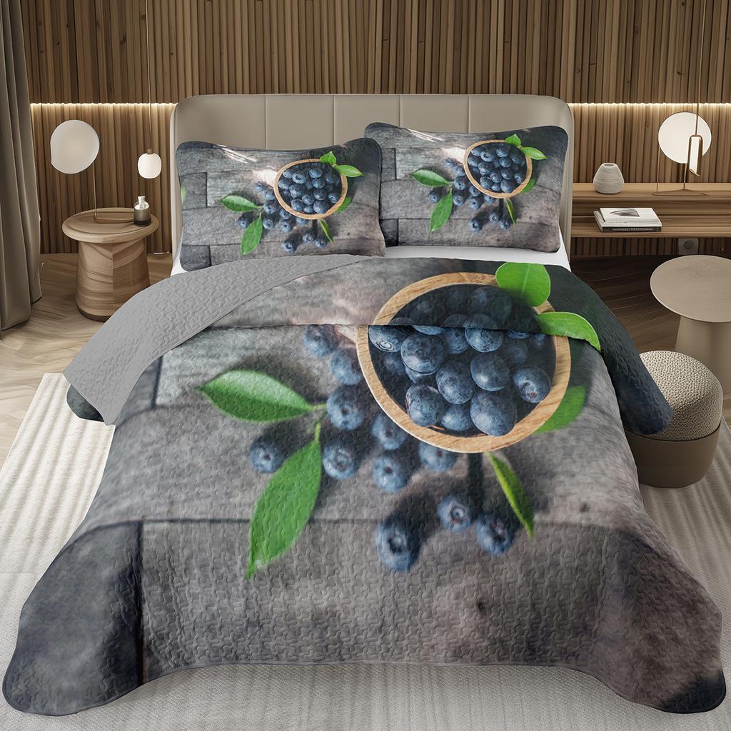 Blueberry Bedspread King Twin Size,Hawaii Summer Tropical Fruit Coverlet Set For Boys Girls Room Decor, Reversible Bedding Quilt
