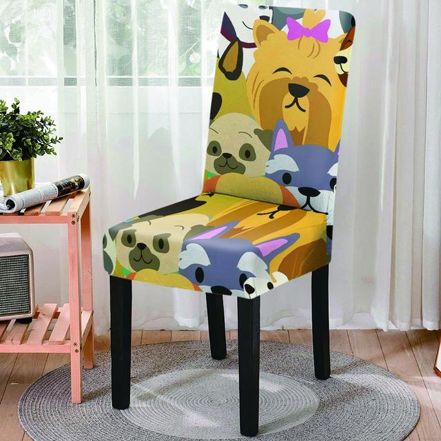 

Милый домашний питомец, собака, кошка, мультяшный стиль, пыленепроницаемый, с высокой спинкой, эластичный чехол для офисного стула, эластичные чехлы на сиденья для столовой Universal Size