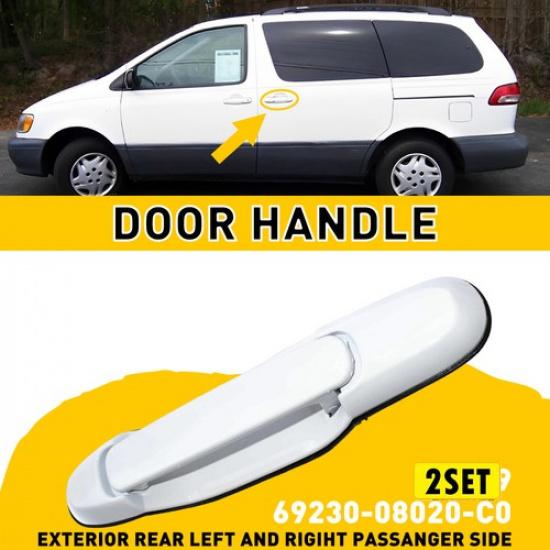 1/2Set Door Outside Sliding Handle 80357 For Toyota 1998-03 Sienna White Rear US