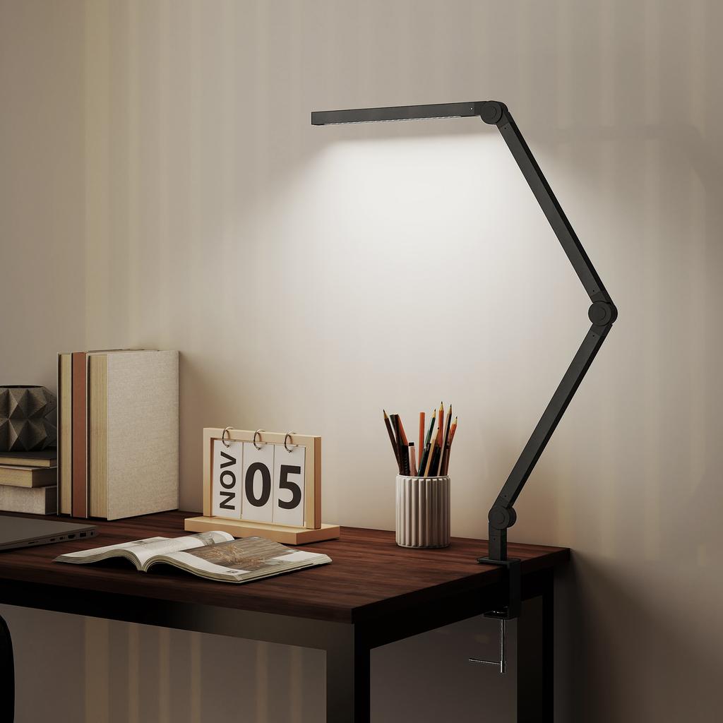 Desk Lamp, Adjustable Brightness and Color, Metal Clamp, 96 LEDs, Black
