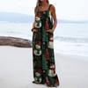 Women's Christmas Print Solid Wide Leg Strapless Tank Pocket Casual Onesie