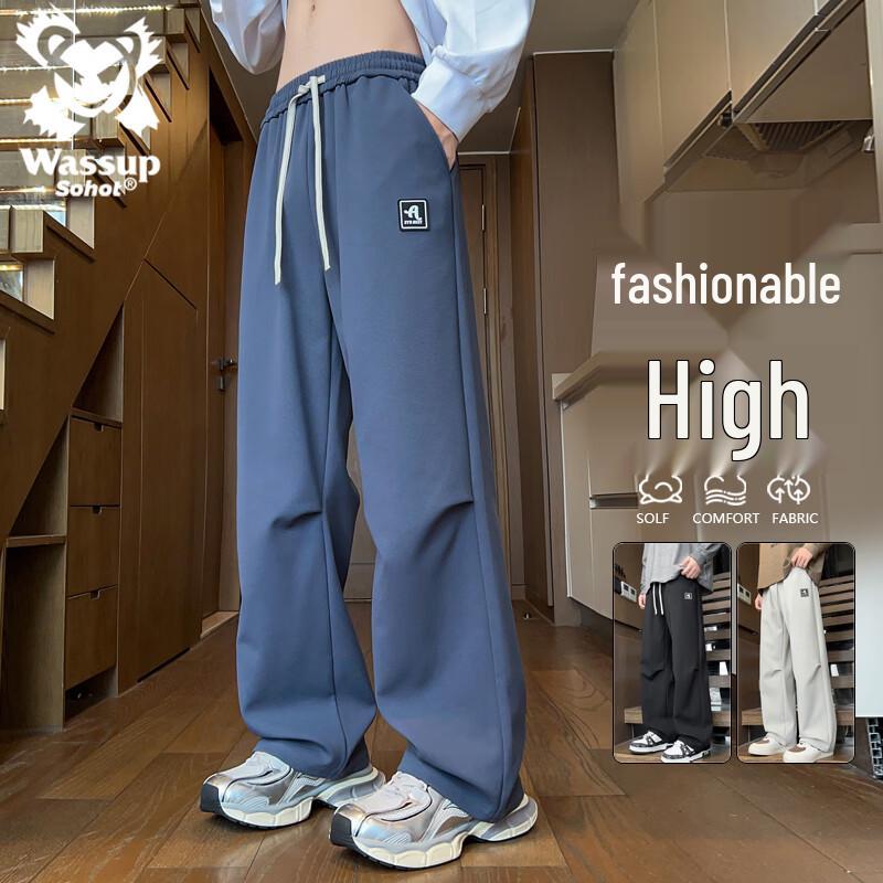 Wassup Sohot Men s Heavyweight Draped Straight-Leg Casual Pants L
