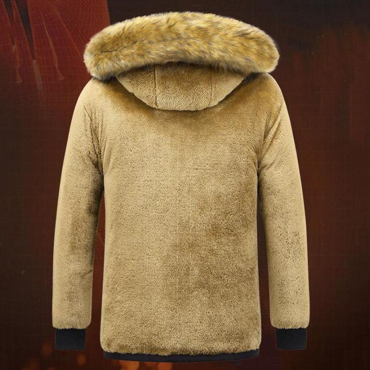 Herren Winter Herbst Work Outwear Parka Schwarz Fleecegefüttert Dick Warm Kapuze Pelzkragen Mantel Größe Plüschjacke