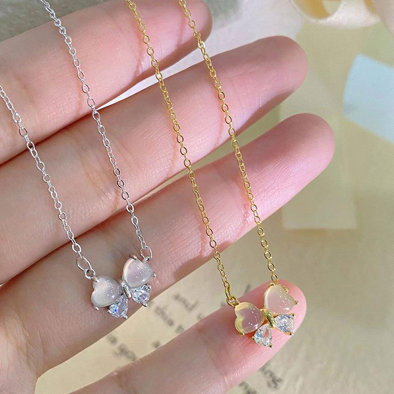 White Jade Marrow Bow Necklace, Sweet, Cute, Exquisite Collarbone Chain, Light Luxury, High-end Feel, Daily