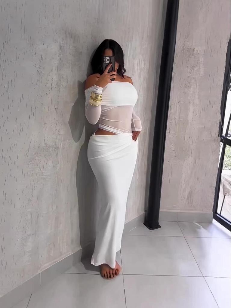 Robe Bandeau Transparente Manches Longues en Maille Assemblée pour Femmes - Été 2025