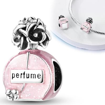 Charms Copper Plated Camellia Pink Perfume Bottle Pendants Fit Original Bracelet Beads Women Jewellery Making Diy