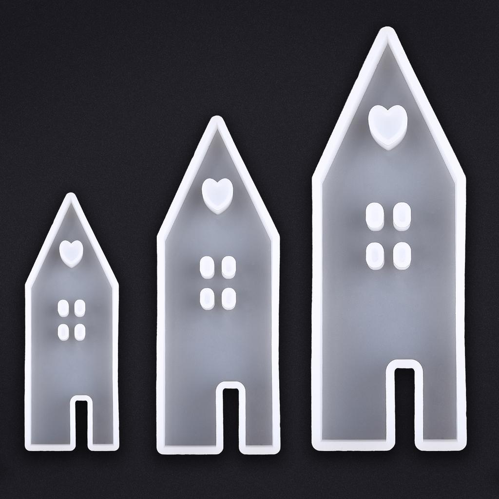 3pcs Heart Shape House Silicone Mold DIY Handmade Houses Plaster Casting Molds Concrete Resin Craft Gift Making Tools Home Decor