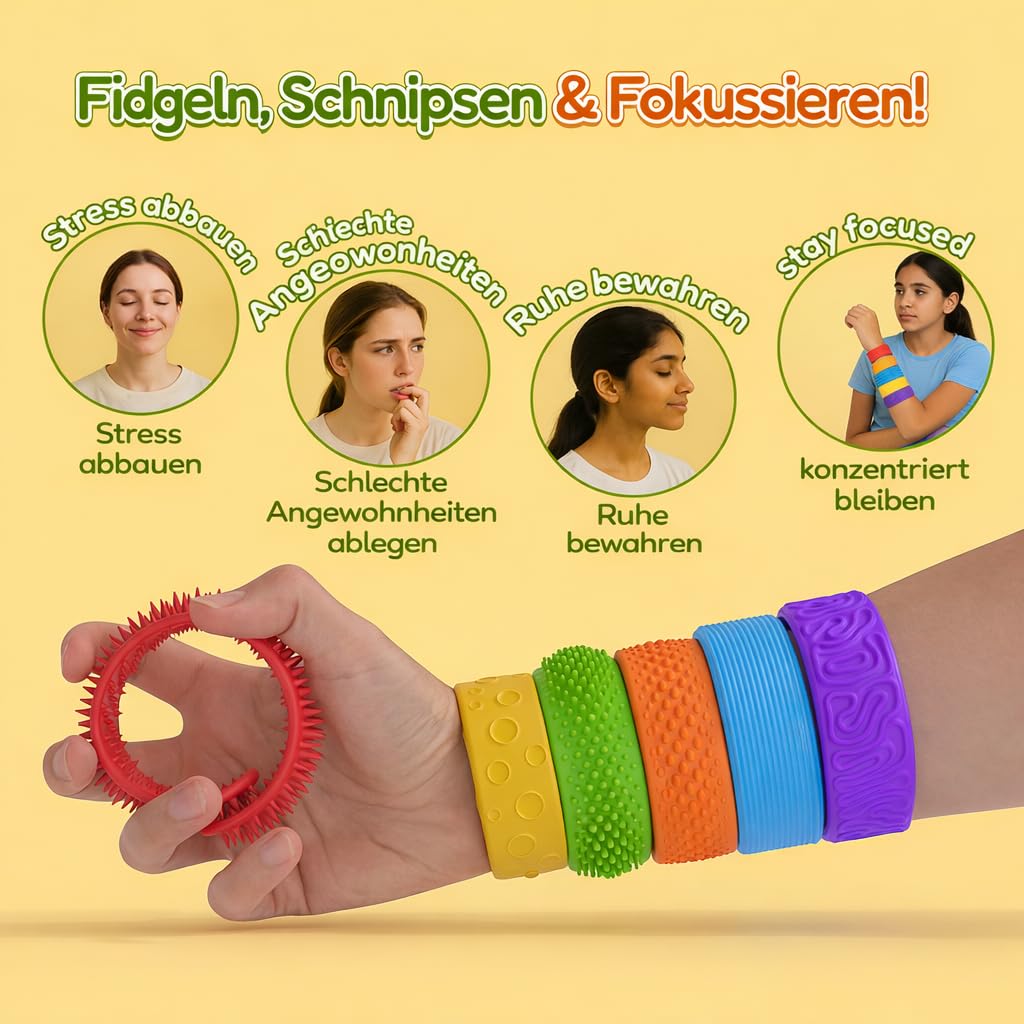 Braccialetti slap sensoriali Giocattoli antistress per Bambini e Adulti, 6 Pezzi Braccialetto Fidget Sollievo dallo Stress Giocattoli Sensoriali per Autismo ADHD Ansia Aiuto,