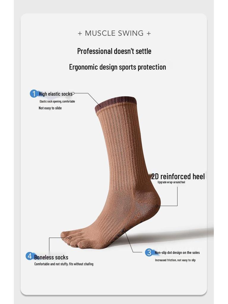 Women's Anti-Odor Five-Toe Yoga Mid-Calf Socks for Autumn/Winter | Anti-Slip Toe-Separating Socks for Sports, Dance, and Pilates