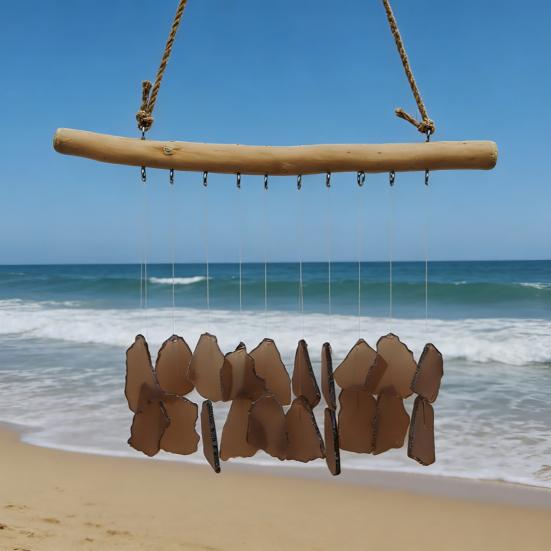 Sea Glass Wind Chime for Outside Handmade Coastal Style Blue Seaglass Art for Indoor Outdoor Garden Home Decor Housewarming Gift for Women