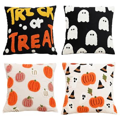 Housse de coussin décorative brodée pour Halloween Housse de coussin de canapé Housse de taie d'oreiller Fantôme Citrouille pour Salon Canapé