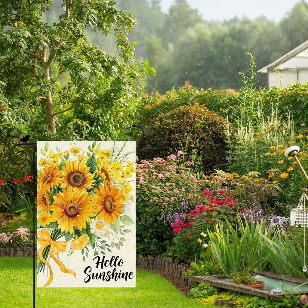 Watercolor Sunflower Summer Garden Flag 12x18 Inch Double Sided Small Mini Yard Flag Outdoor Outside Holiday Party Decoratio
