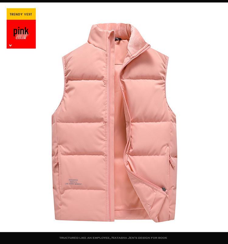 Windproof Korean-Style Unisex Down Vest: Warm, Trendy, Plus Size, Autumn/Winter, Two-way Zipper, for Couples & Teens