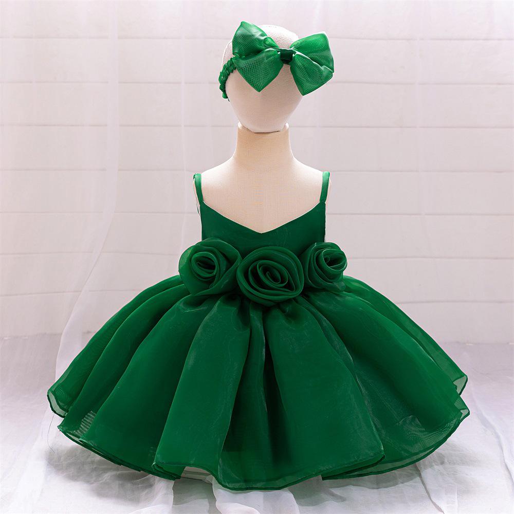 One-Year-Old Baby Princess Dress with 3D Floral Design for Special Events or Piano Performances