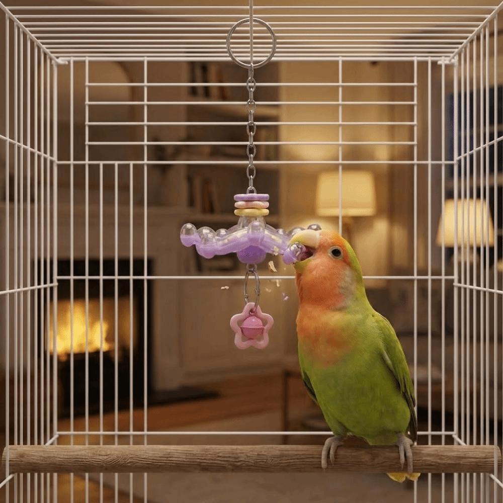 Rotating Hanging Foraging Ball Plastic with Bell Bird Cage Toy Detachable Bite Resistant Parrots Chew Swing Birdcage Decor