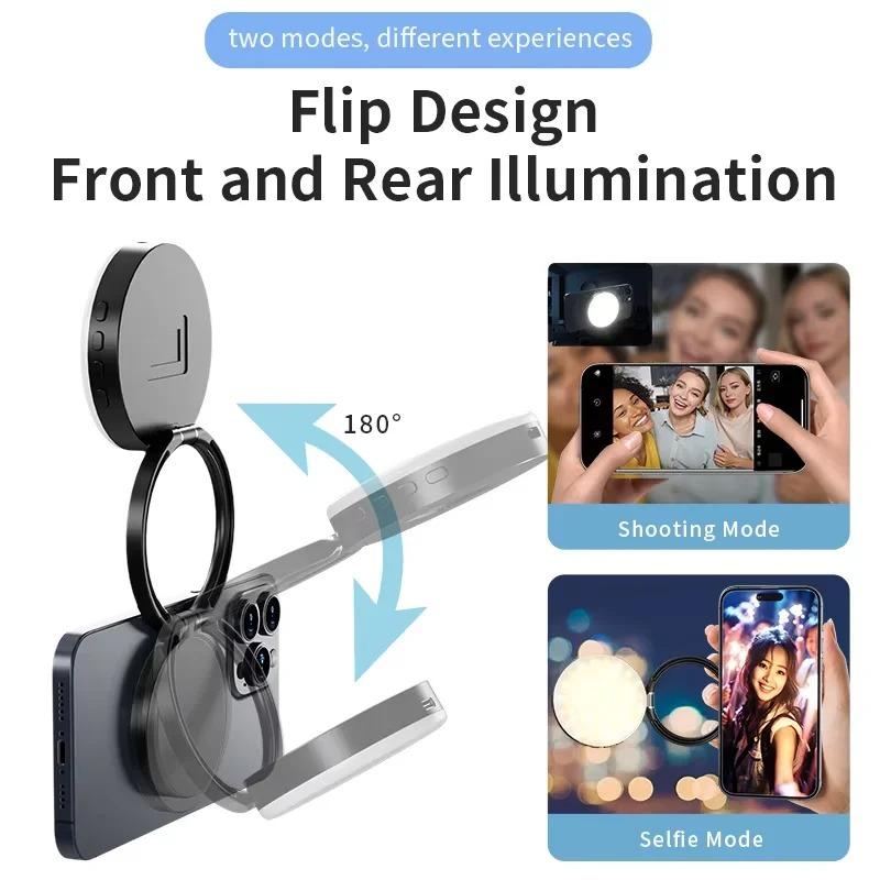 Foldable Mini Magsafe Selfie Light With Mirror For Cell Phone Pocket Magnetic Ring Light Photography Iphone 16/15 Samsung Led
