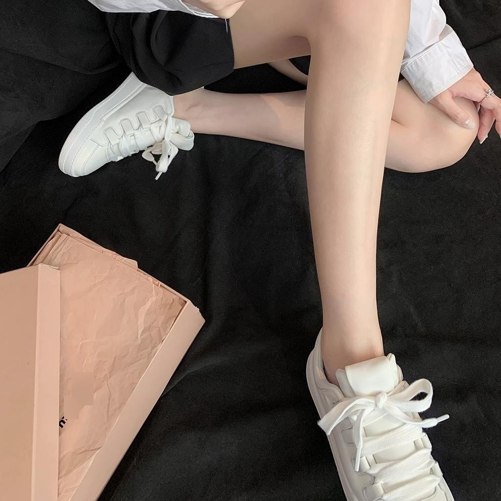 Su Yinyin Has the Same Spot~ Miu Shoes Cowhide Heightening Versatile Board Shoes Women's Shoes Casual Bread Shoes Platform White Shoes