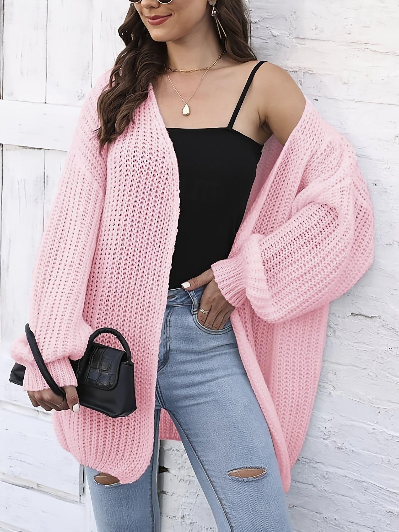 

Европейский и американский женский повседневный вязаный кардиган средней длины - Свободный крой L розовый