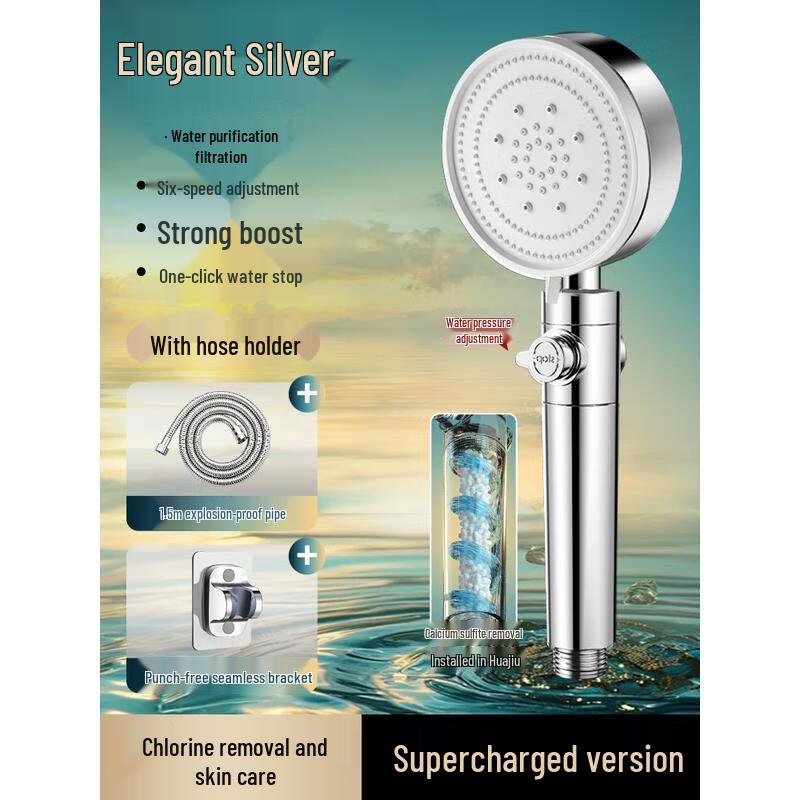 HANDUNYOU 6-Speed Pressurized Chlorine Removal Shower Head Set