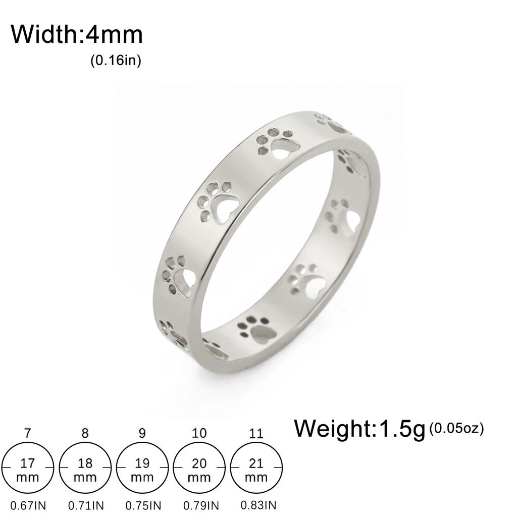 Skyrim Cute Cat Dog Paw Rings for Women Stainless Steel Gold Color Animal Pet Footprint Ring Jewelry Valentine Gift Wholesale