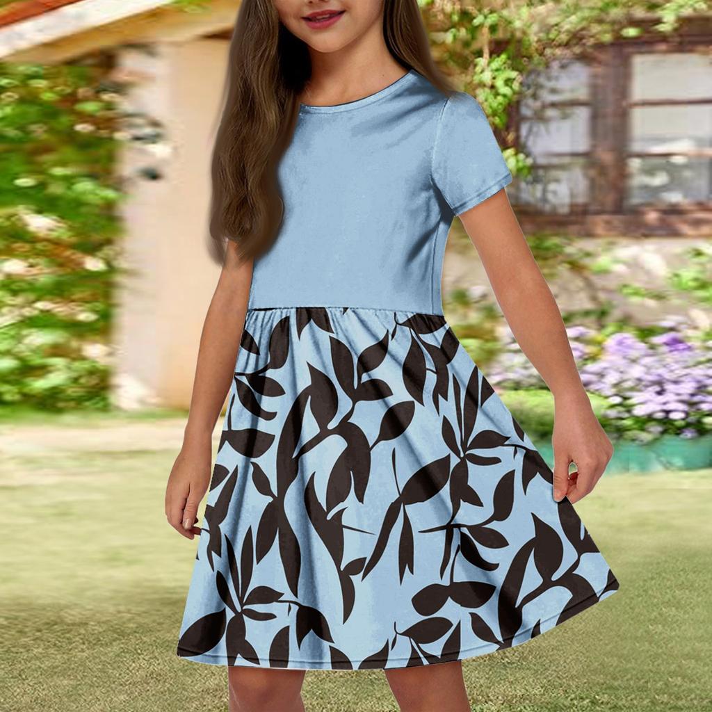Girl Summer Dress  Solid Color & Print Sleeveless Dress With Pocket Casual Dress Shorts Sleeve Party Dress