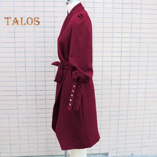 Moteriška formali suknelė verslo stiliaus atlenkiamu kaklu ilgomis rankovėmis vienspalvė liekninanti suvarstoma kryžiuota kardigano suknelė pavasarinė midi suknelė OL kelionėms į darbą