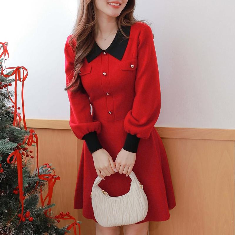 ZANZEA Women Splice Collar Spring Casual Long Sleeve Sheath Dress M красный