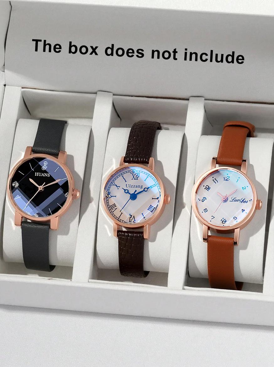 

Women s Fashion Watch 3-Piece Set Rose Gold Case Leather Strap Retro Fresh Multi-Style Quartz Watch Daily All-Match кавовий