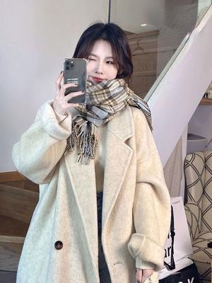 Women's Double-faced Cashmere Woolen Coat with Loose Fit and Midi Length