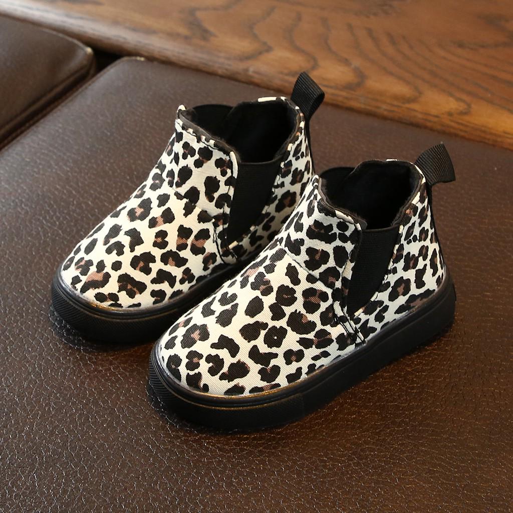 Children Kids Baby Girls Boys Leopard Winter Warm Short Boots Casual Shoes