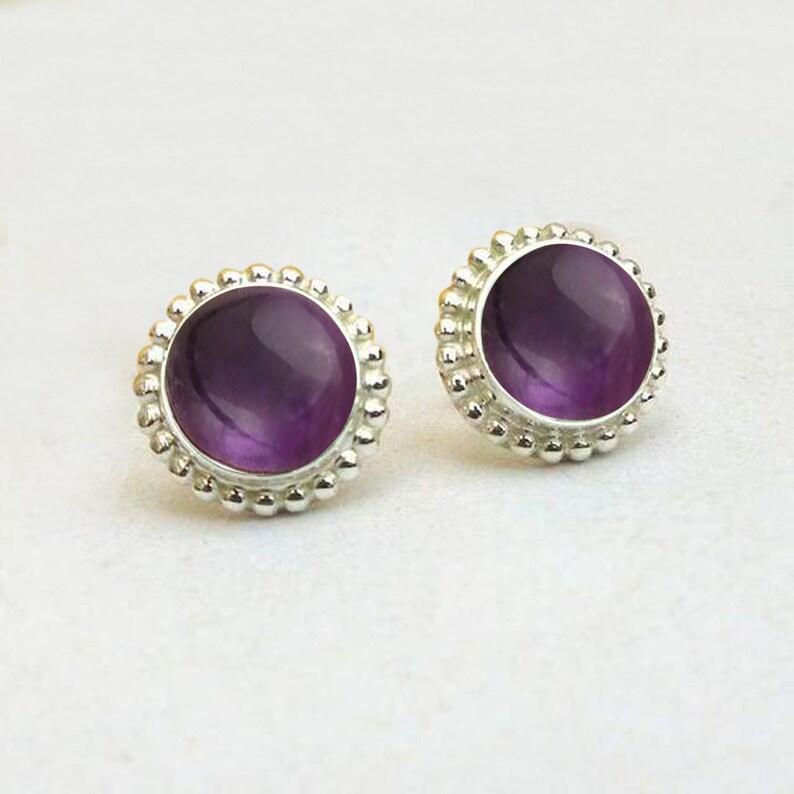 925 Sterling Silver Amethyst Gemstone Studs Post Earrings Jewelry Gift for Women - 3.8 Gms Approx