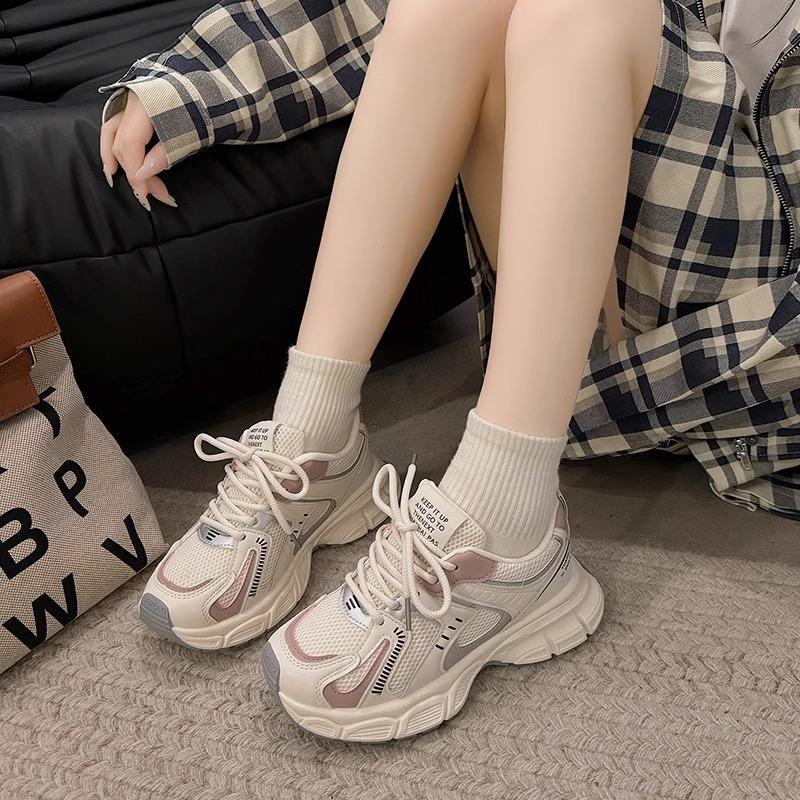 Womens Beige Pink Mesh Thick Sole Casual Dad Sneakers 26 бежевый