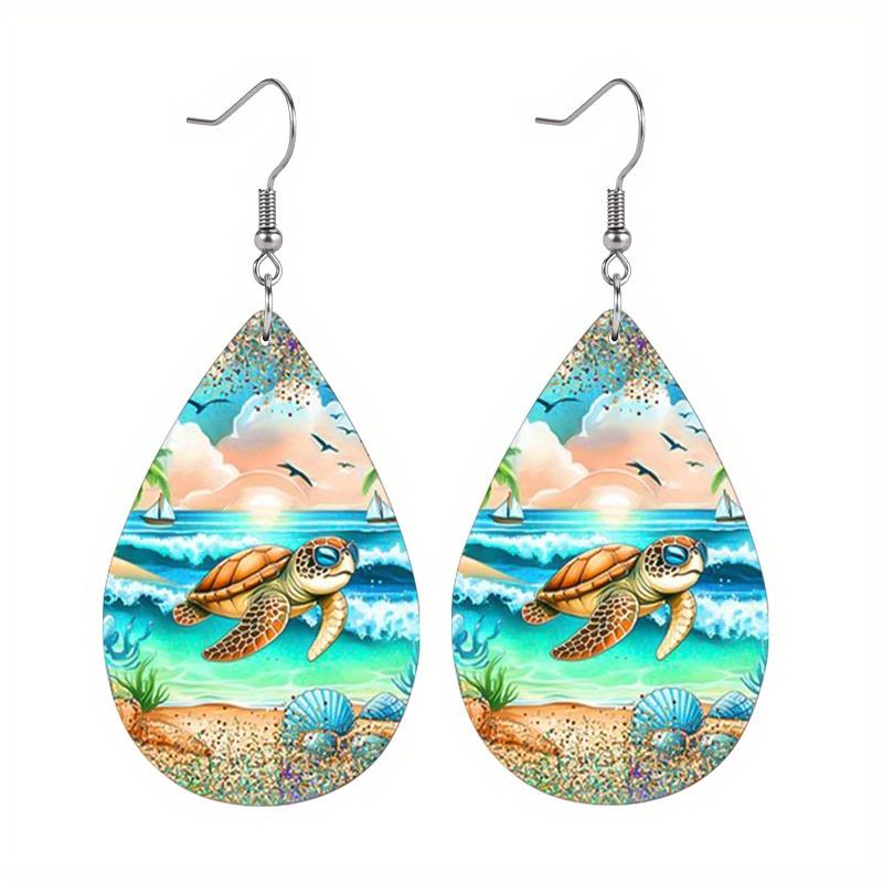 Ocean Style Coconut Tortoise PU Leather Earrings Fashion Earrings Holiday Gifts for Friends Party Fashion Accessories Elegant Earrings Party Earrings