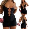 Women Spaghetti Strap Dress Solid Color Heart Metal Ring Cutout Elegant Sleeveless Backless Bodycon Dress