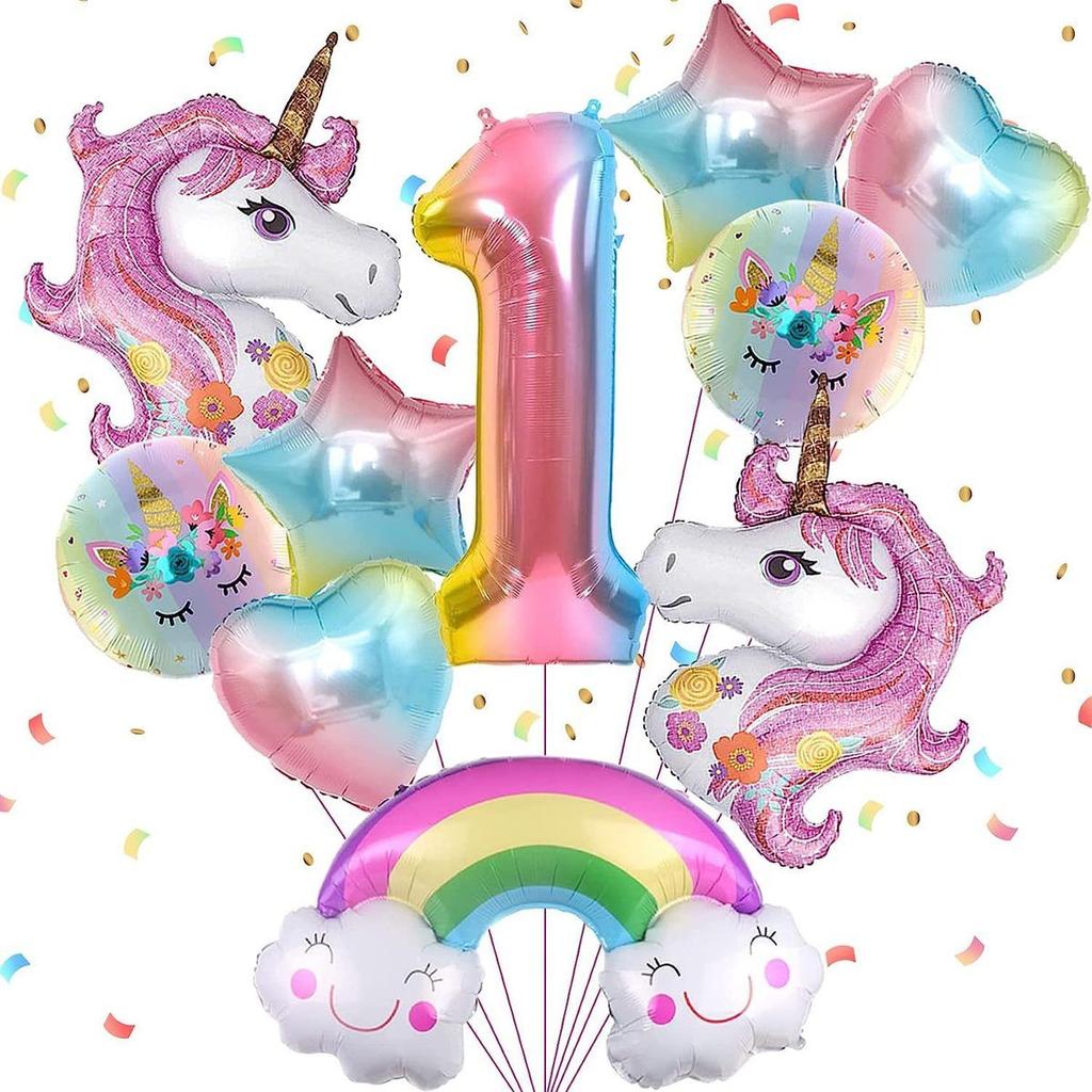 Unicorn Digital Balloon Set for Children's Birthday Party Rainbow 1-9 Birthday Party Balloon Decoration
