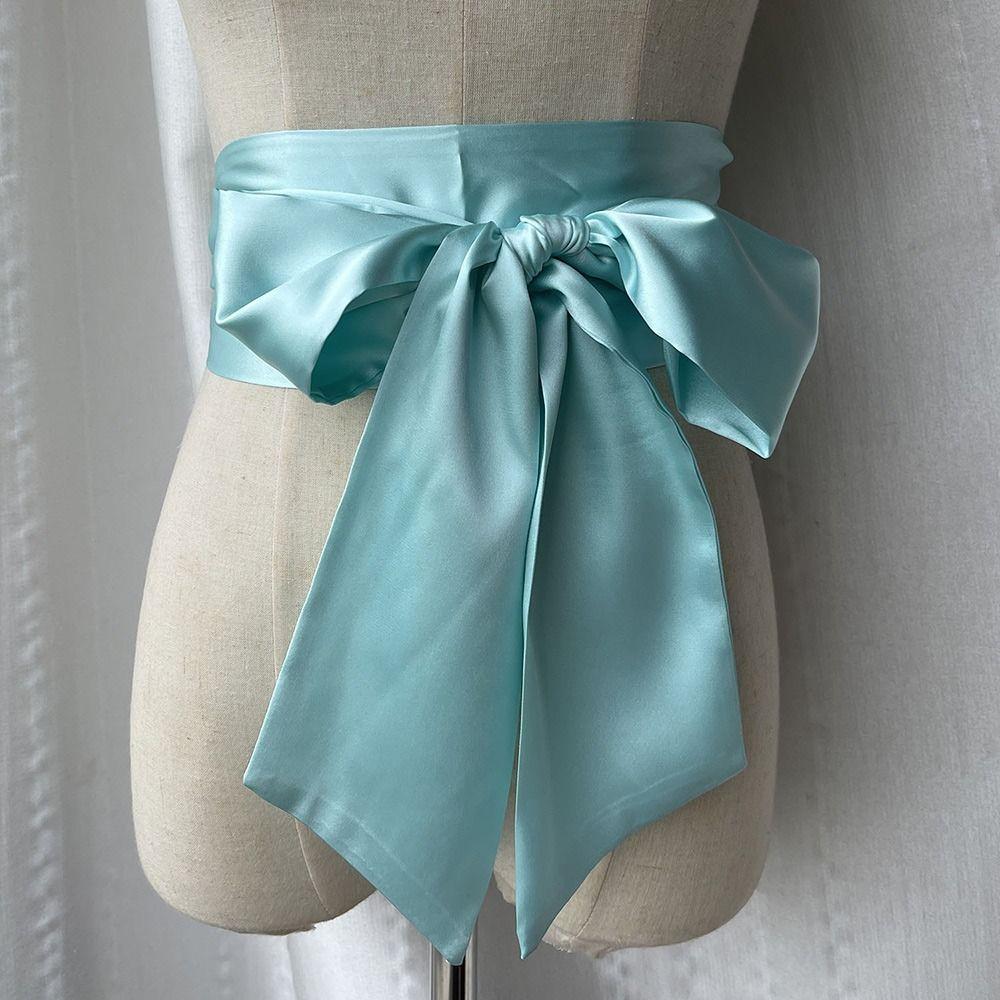 Wide Bowknot Fabric Ribbon Cummerbunds Lace Up Waistband Strap  For Skirts Dress Top Clothes
