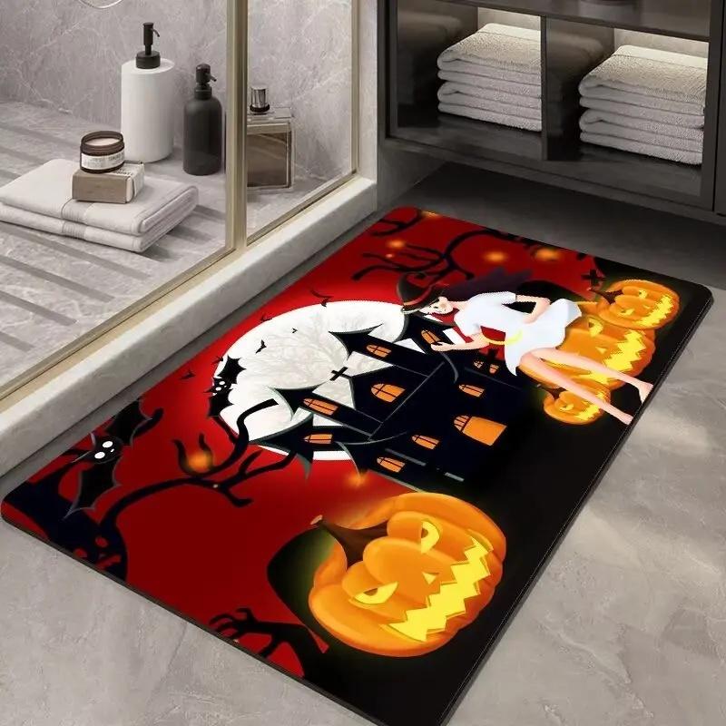 Halloween Decoration Soft Flannel Anti-slip Entrance Door Mat Bathroom Mat Corridor Kitchen Protection Stain Resistant Carpet