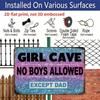 2D Flat 1pc Vintage Aluminium Metal Sign "Girl Cave No Boys Allowed Except Dad" 8X12 Inches - Rustic Wall Decor for Teen Rooms, Youngsters' Bedrooms